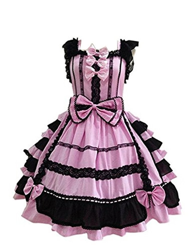 Smiling Angel Girls Sweet Lolita Dress Princess Lace Court Skirts Cosplay Costumes Pink Black